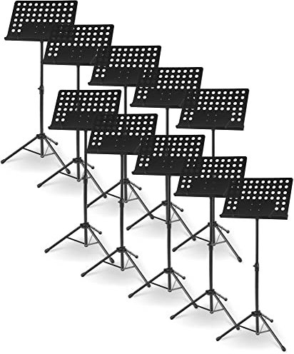 10er Set McGrey 11940 Orchesterpult Lochblech Ständer (Deluxe Notenständer mit Notenklemmen, abnehmbare Ablage, 2 Federklemmen, ausziehbar von 69 cm bis 115 cm) schwarz