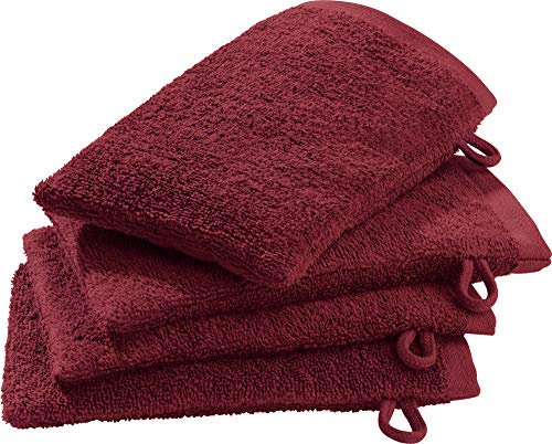 Erwin Müller Waschhandschuh-Set 4er-Pack weinrot Größe 15x21 cm - Ludwigsburg - 100% Baumwolle - kuschelweich, saugstark, voluminös - praktisch durch Schlaufe (weitere Farben)