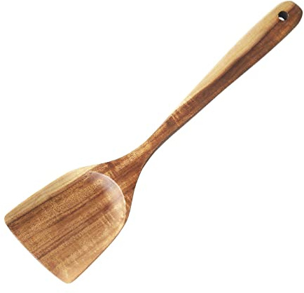 FJNATINH Large Wooden Wok Spatula, 13 Inch Natural Teak Long Handle Turner Coated Natural Resin, Handmade for Non-stick Cookware