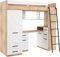 Hochbett mit Schreibtisch, Kleiderschrank und Stauraum – Jugendbett für Kinderzimmer (110x204 cm) – Kinderbett mit 90x200 cm Matratzengröße – Rechte Leiter – SMYK (Eiche Sonoma/Weiß)