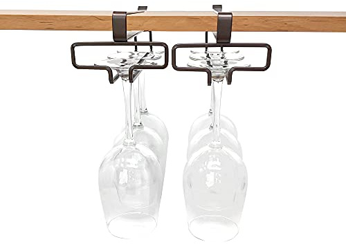 KOMONG Bronze Wine Glass Holder under Cabinet, Hanging Stemware Rack under Shelf, No Screw No Drill Wine Glass Storage Organizer, Set of 2