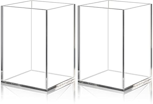 Uquelic Pot à crayon en acrylique transparent | 2 Pack porte-stylo acrylique carré | Rangement pinceaux maquillage | Organisateur de bureau