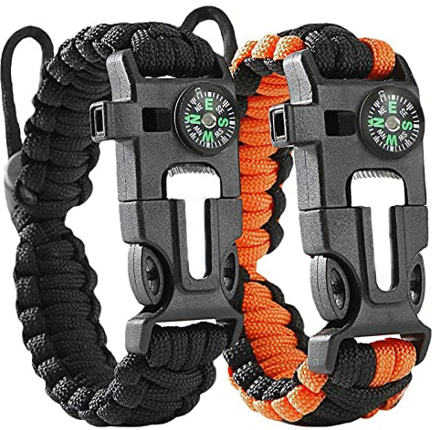 Flintronic Bracelet de Survie en Paracorde - Plein Air Avec Silex, Allume-Feu, Boussole, Sifflet et Mini Scie