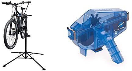 FISCHER Unisex – Erwachsene Montageständer Premium, schwarz, normal & Park Tool Unisex – Erwachsene cm-5.3 Kettenreinigungsgerät, blau