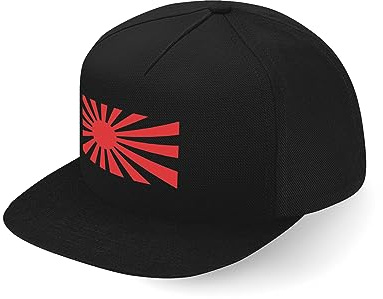 Lauthings JDM Fullcap Art Flat Bill Snapback - Cappello con bandiera dell'impero del Giappone, Nero , Etichettalia unica
