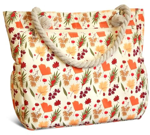 Gentlepaw Wasserdicht Strandtasche Groß Badetasche familie mit reißverschluss Tote bag Damen für Gym, Shopper, Reisen,Strand Sommertaschen urlaub must haves (Flower)