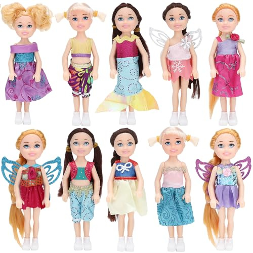 ONEST 10 Sets 5 Inch Mini Dolls with Doll Clothes Party Grown Outfits Doll Accessories