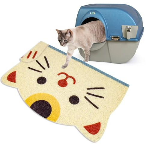 Tappetino Gatto Lettiera, Tappeto per Sabbia Gatto in PVC Impermeabile e Antiscivolo, Tappetini per Lettiere per Gatti con Simpatico Design a Forma di Testa di Gattino, 40x60 cm