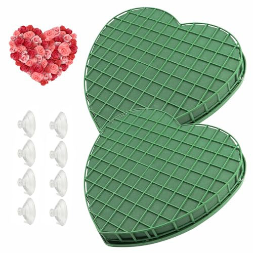 YUNXCNA Steckschaum Herz, 2 Stück 21 cm Blumenschaum Herz, Gitterblumenschaum und Saugnäpfe, Gitterblumenschaum für Blumenarrangements, Kann für Partys, Autos und Hochzeiten Verwendet Werden