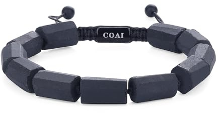 COAI Bracciale Uomo Pietre Grezze Pietre Nere, Bracciale Tormalina Nera Pietra Naturale da Uomo