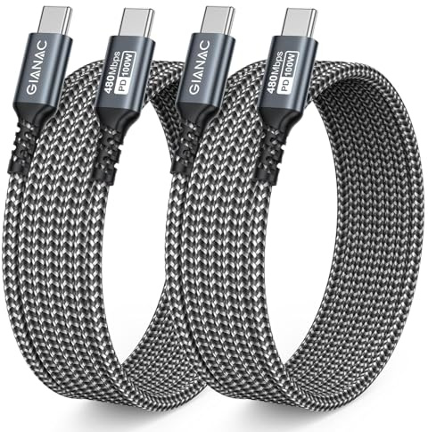 100W Cable USB C a USB C [2Pack 2M] Cable USB Tipo C Carga Rápida 5A PD con E-Mark Chip Cable Tipo C para iPhone 16 15;iPad Air/Pro;MacBook Air/Pro;Samsung Galaxy;Google Pixel;Huawei