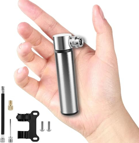 BAISEN Mini Bike Pump - Aluminum Bicycle Pump, 4.72 Hand Cycle Pump for Presta & Schrader Valves, Portable Bike Tyre Pump Fast Inflation Mini Air Pump - Small Bike Pump (Titanium)