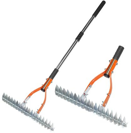 FengZeYing Straw Rake, with 178 cm Adjustable Long Handle Robust Garden Leaf Grabber Made of Carbon Steel, Multi-Purpose Lawn Comb for Weeding, Fertilising Lawn Thatching Rake Cleaning Dead