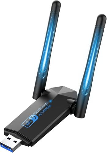 Adaptador Red WiFi USB 3.0 Antena WiFi AC1300Mbps, Banda Dual 2.4G 5GHz con Antena 2x5dBi, Adaptador WiFi para PC portátil Tableta Compatible con Windows 11 10 8 7 Vista XP Mac OS