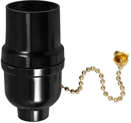 Operitacx Portalámparas de baquelita cromo reemplazo techo portalámparas con cable de tracción lámpara de lámpara de lámpara base de bombillas titular de la el plastico Negro