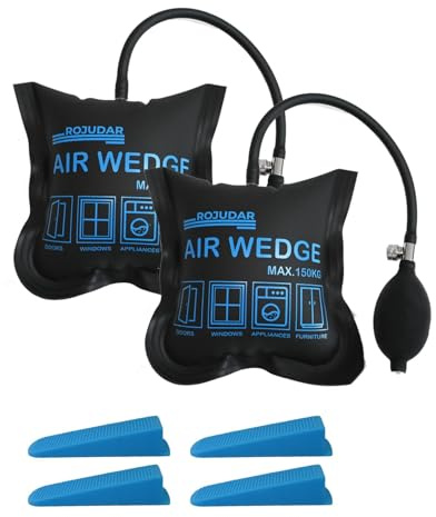 ROJUDAR 2Pack Air Wedge with 4 Plastic Wedges, Air Bags for Lifting Door Load-Bearing 150Kg, Durable TPU Door Lifter for Door Window Cabinet Installation and Heavy Objects Tasks