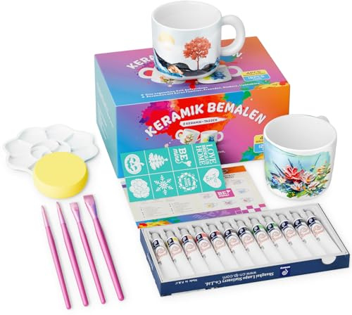 Scalnuvyyh Juego de pintura de cerámica, juego de pintura para tazas, juego de pintura de cerámica para manualidades, juego creativo para adultos, juego de alfarería para el hogar que incluye tazas