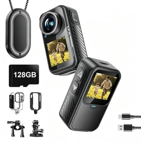 NUISK Mini Action Camera 4K | 128G Thumb Sports Camera with EIS Stabilization, Wearable POV Chest Camera, Waterproof for Running, Cycling, Swimming, Hiking, Outdoor Adventures