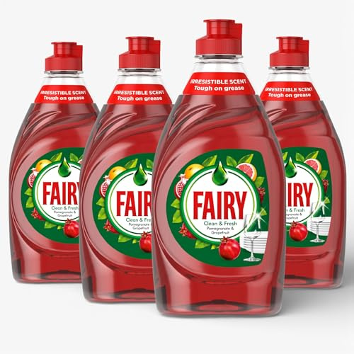 4 x 320ml Fairy Clean & Fresh Washing-Up Liquid POMEGRANATE & GRAPEFRUIT | LiftAction Grease-Cutting Formula | Fruity Floral Kitchen Essential
