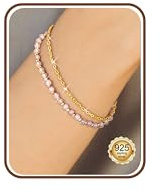 ADRAMATA Bracciale Donna Argento 925 Chiusura Bracciale Pietre Naturali Placcato Oro 16K Bracciali Perle Regolabile Bracciali Cristallo Boho Braccialetti Donna Regalo