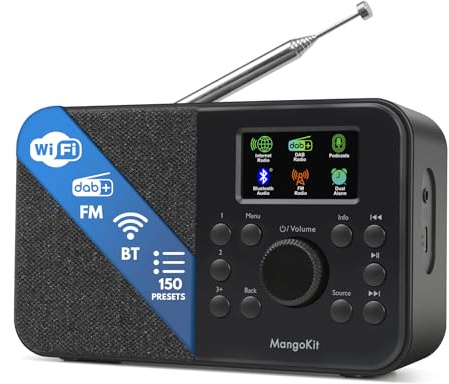 MangoKit SR-L - Radio DAB portatile con Bluetooth 5.3-DAB+, radio FM e Internet con WiFi, podcast, 150 preset, sveglia, radio da cucina con display a colori, alimentazione a corrente o a batteria