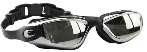 Omquot Set di tappi per occhialini da nuoto, anti-appannamento, lenti in PC, impermeabili, tappi per le orecchie da nuoto, set di clip per il naso per adulti, colore nero