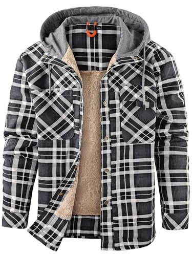 Mr.Stream Herren Thermohemd Flanellhemd Winterjacke Fleecefutter schützendem Innenfutter Holzfällerhemd Arbeitshemd Hoody 3252 Grey L
