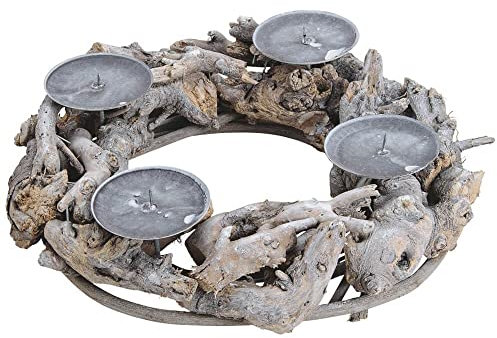 matches21 HOME & HOBBY Advent Wreath Rustic Wood Old Wood Driftwood Roots Advent Arrangement Candlestick Table Decoration 1 piece Ø 30 cm