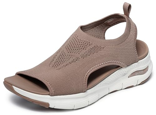 Skechers Women's Arch Fit - City Catch Womens Knit Slip-On Sandals, Mocha, 8
