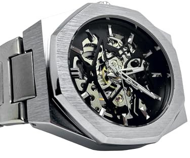 Pririo® Automatikuhr Uhren Herren Skelett Uhr Durchsichtiges Uhrwerk Edelstahl Mechanisch Armbanduhr Glasrückseite