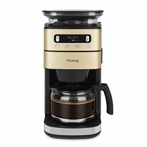 h.koenig Macchina da caffè americano macina di caffé e filtro in acciaio inox MGX90, serbatoio acqua 1,4L, contenitore chicchi 180g, programmabile, schermo LCD, 1000 W