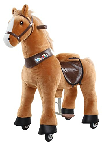 WondeRides Ride on Horse Riding Horse Pony Cycle Toy, 30.1 Inch Height Riding Pony Ride Plush Rocking Mechanical Walking Animal with Wheels No Battery Size 3 for Kids 3 to 4 Years M345