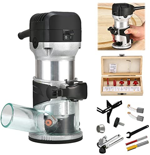 Rifilatore Per Legno, Fresatrice Rifilatrice Elettrica, Fresatrice Verticale Legno Con 5 Punte Per Fresatrice, 6 Velocità Regolabili, 30000R/Min 800W Frese Da 6,35 Mm E 8 Mm