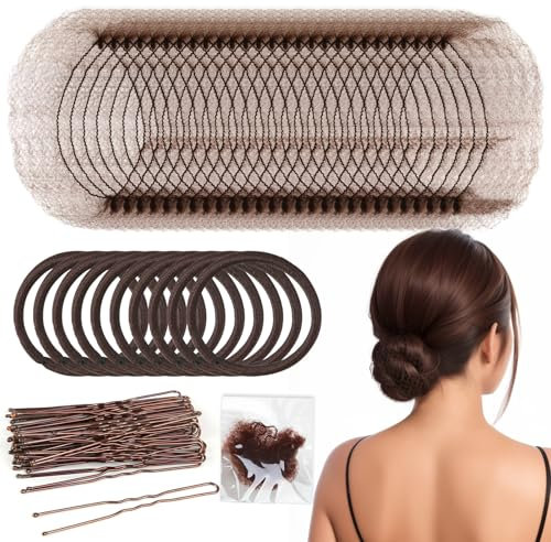 80pcs Brown Invisible Hair Bun Net Set, Teenitor 30pcs Invisible Hair Nets with Elastic Edge Mesh, 40pcs Coffee U Shape Hair Bun Pins & 10pcs Elastic Hair Bands for Girls Women Ballet Dancer Catering
