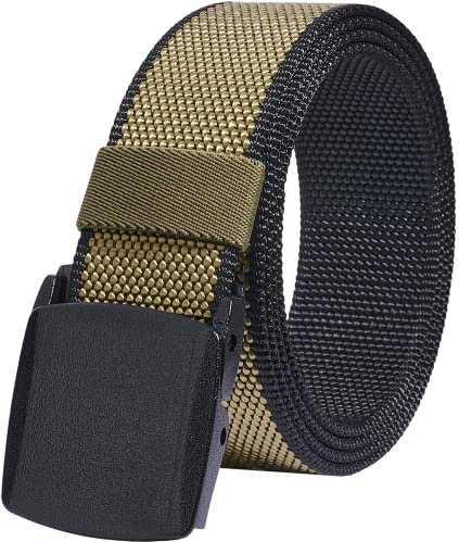 LionVII Mens Casual Belts Web, 2 Colors in 1 Reversible Canvas Strap with YKK Plastic Buckle, Adjustable Trim to Fit 28-49 Waist