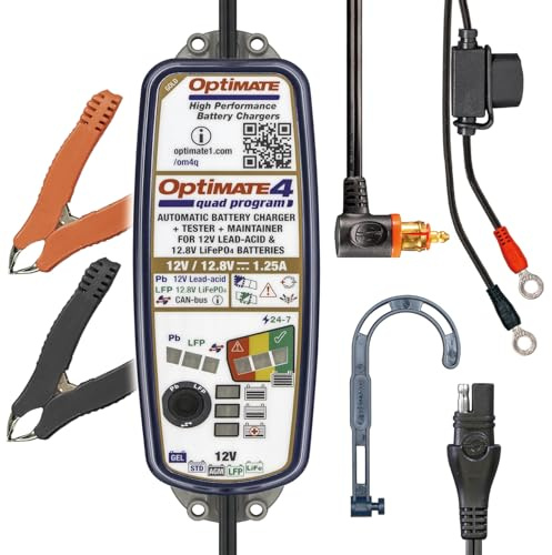 OptiMate 4 Quad Program Premium Lead Acid and Lithium Battery Charger - Includes lead for BMW accessory socket