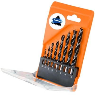BOYMA - Set de 8 Brocas Profesionales Para Madera 3-10 mm - Acero De Alto Carbono DIN 338 - Para Madera Dura y Blanda