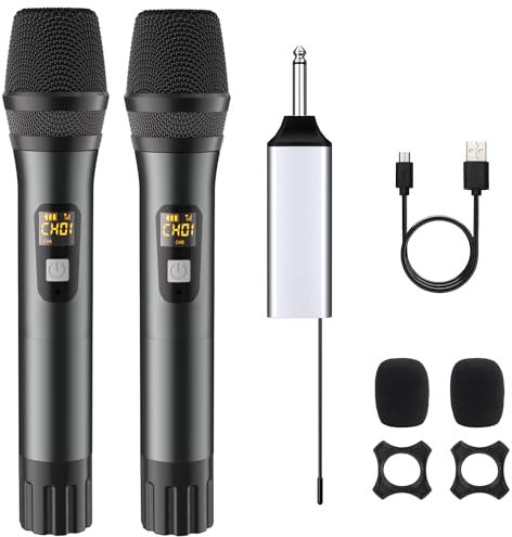 DigitConvert Microfono Inalambrico Karaoke Profesional Karaoke con 2 Micrófonos de Mano UHF para Celebraciones Cantar, la Iglesia, Hablar, Bodas y Fiestas.