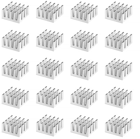 VooGenzek 20 Kylfläns av Aluminium, Kretskorts Kylfläns, med Värmeledande Självhäftande Tejp, för Elektroniska Komponenter, 14 * 14 * 7 mm, Silver