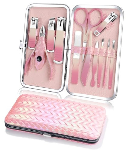 Set Manicure Kit Tagliaunghie DUAIU 12 Pezzi Kit Unghie, Set Professionale per Pedicure in Acciaio Inox Con Custodia da Vaggio, Set Manicure per Uomo/Donna