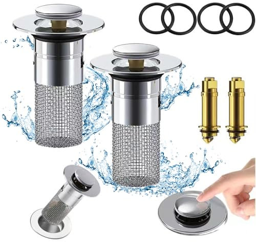 WaschbeckenstöPsel,Waschbeckenstöpsel für Waschbecken für 34-40mm Abfluss Ablauf, Abflussstopfen Waschbecken mit Haarsieb, Universal Pop Up Abflusssieb Dusche schnell ablaufend (Mit Haarfilter)