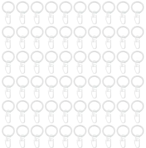 CHUIFAI 60 Anillos de Cortina Blancos de 30 mm de Metal con Ganchos, 60 Anillos Colgantes de Cortina + 60 Ganchos de Cortina de plástico, Anillos de Cortina con Clips para Puerta, Cortina de Ducha,