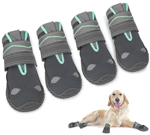 SlowTon Zapatos de Perro protección de la Pata, Zapatos de Perro Impermeable con Suela Antideslizante, Cierre de Grifo mágico Ajustable Botas de Invierno para Perros pequeños, medianos y Grandes