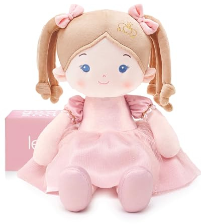 LeyaDoll mjuk tygdocka (40 cm), födelsedag & dopgåva för flickor – kärleksfull babyleksak 0–3 år – min första skyddsängel – Princess Coral
