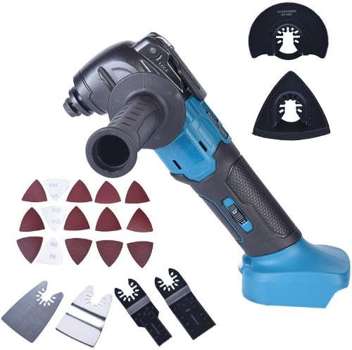 SINGTIP Utensile Multifunzione Oscillante per Maa-kita 18V 21V Batterie, 2 Batterie da 4000 mAh, Multiutensile 6 Livelli+ Modalità Automatica 8000-20000RPM Per Raschiatura,Taglio,Lucidatura