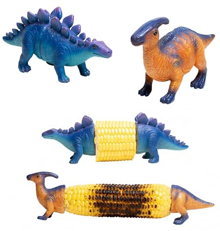Dinosaur Corn Holders for Corn On The Cob - Funny Corn Cob Holder for Kids and Adults with Stainless Steel Prongs - Reusable and Easy to Clean Kitchen Accessories