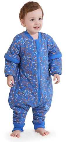 Mosebears Sacco nanna 2.5 Tog per bambino con gambe Sacco nanna per bambini foderato in caldo invernale con maniche staccabili, pigiama unisex per bambina