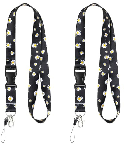 Uniclife Pack de 2 Cordones para Llaves, Cordón con Flores para Credenciales y Portatarjetas, Cordón de Liberación Rápida, Llavero con Cordónes para Mujeres, Largo con Margaritas