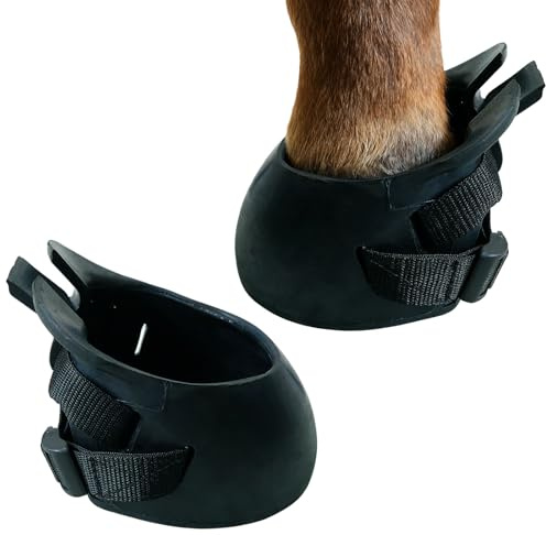 Rubber Boots for Horse Hoofs, Hoof Support Non-Slip Hoof Boots for Horses Equestrian Shoes for Thrush Horse, Black (L)