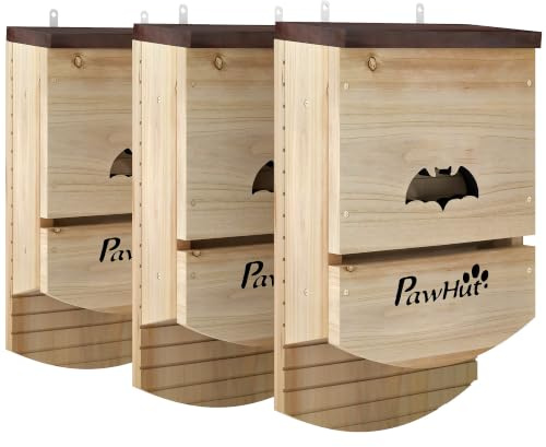 PawHut Lot de 3 Nichoirs Chauve Souris 23x9,5x36,5 cm Effet Bois Naturel | en Bois, Abri à Chauves-Souris, Plateforme Rainurée, 2 Chambres Intérieures, Facile à Suspendre
